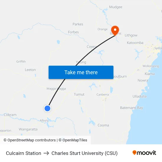 Culcairn Station to Charles Sturt University (CSU) map