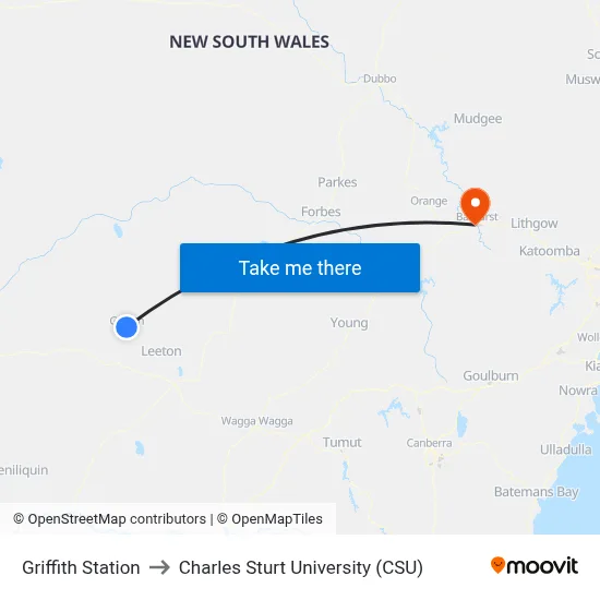 Griffith Station to Charles Sturt University (CSU) map