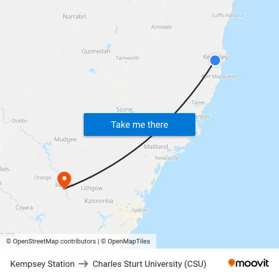 Kempsey Station to Charles Sturt University (CSU) map