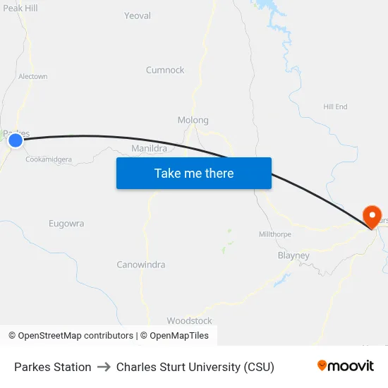 Parkes Station to Charles Sturt University (CSU) map