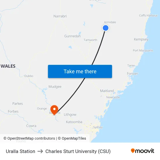Uralla Station to Charles Sturt University (CSU) map