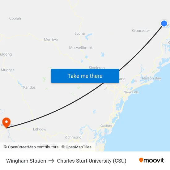 Wingham Station to Charles Sturt University (CSU) map