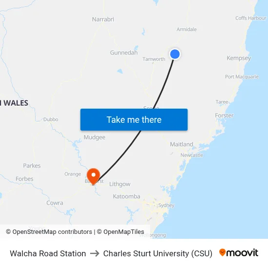 Walcha Road Station to Charles Sturt University (CSU) map