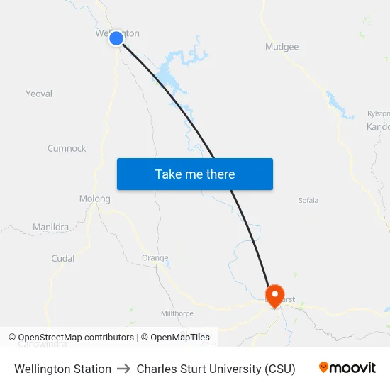 Wellington Station to Charles Sturt University (CSU) map