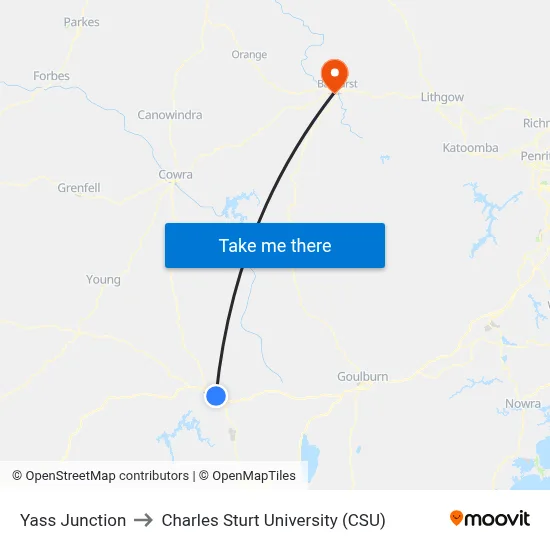 Yass Junction to Charles Sturt University (CSU) map