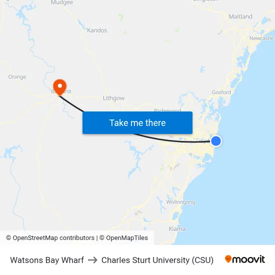Watsons Bay Wharf to Charles Sturt University (CSU) map