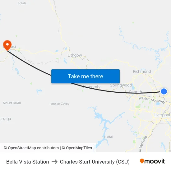 Bella Vista Station to Charles Sturt University (CSU) map