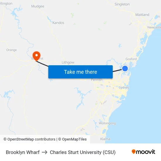 Brooklyn Wharf to Charles Sturt University (CSU) map