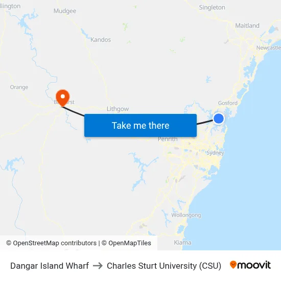 Dangar Island Wharf to Charles Sturt University (CSU) map