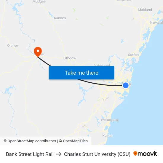Bank Street Light Rail to Charles Sturt University (CSU) map