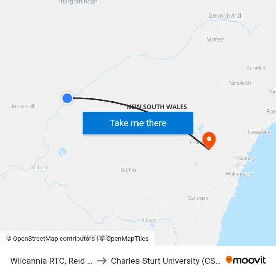 Wilcannia RTC, Reid St to Charles Sturt University (CSU) map