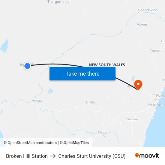 Broken Hill Station to Charles Sturt University (CSU) map