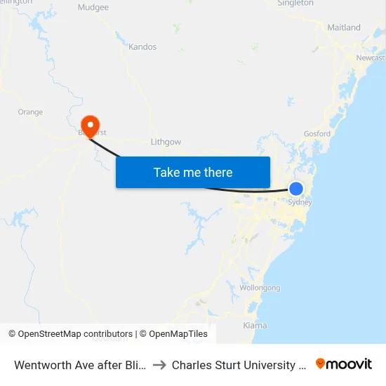 Wentworth Ave after Bligh St to Charles Sturt University (CSU) map
