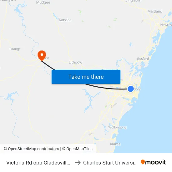 Victoria Rd opp Gladesville Hospital to Charles Sturt University (CSU) map