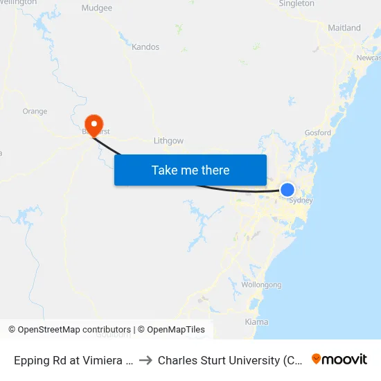 Epping Rd at Vimiera Rd to Charles Sturt University (CSU) map