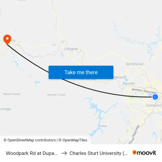 Woodpark Rd at Dupas Rd to Charles Sturt University (CSU) map