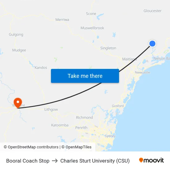 Booral Coach Stop to Charles Sturt University (CSU) map