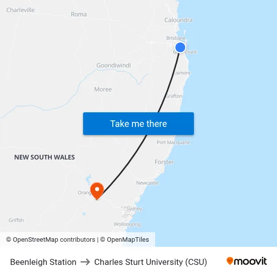 Beenleigh Station to Charles Sturt University (CSU) map