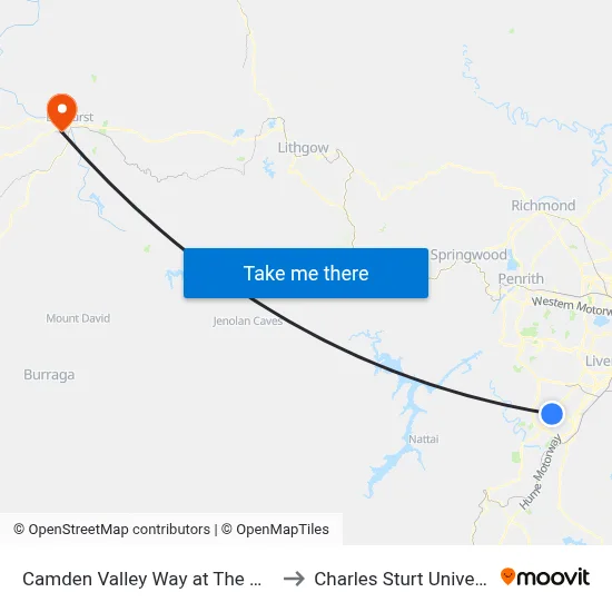 Camden Valley Way at The Hermitage Way to Charles Sturt University (CSU) map