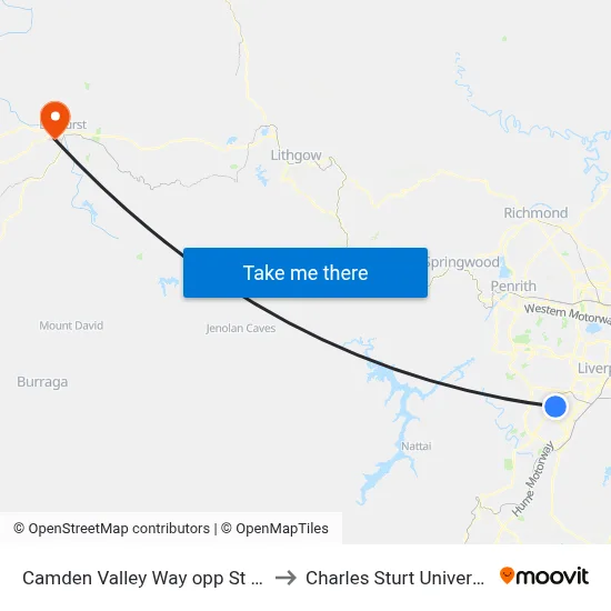 Camden Valley Way opp St Andrews Rd to Charles Sturt University (CSU) map