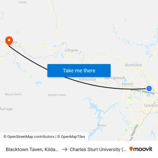 Blacktown Taven, Kildare Rd to Charles Sturt University (CSU) map