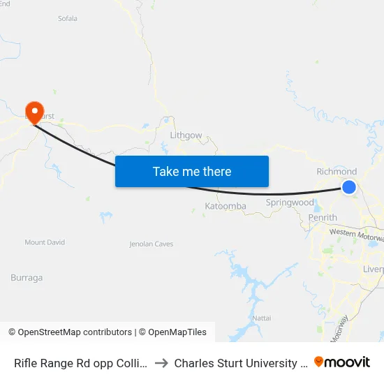 Rifle Range Rd opp Collith Ave to Charles Sturt University (CSU) map