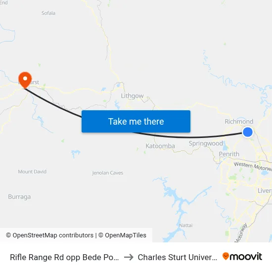 Rifle Range Rd opp Bede Polding College to Charles Sturt University (CSU) map