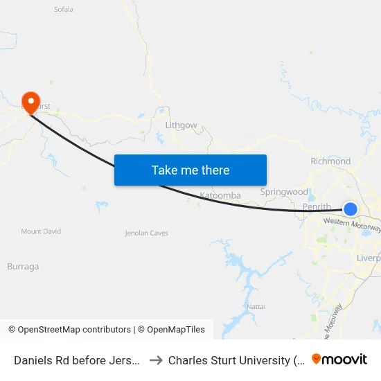 Daniels Rd before Jersey Rd to Charles Sturt University (CSU) map