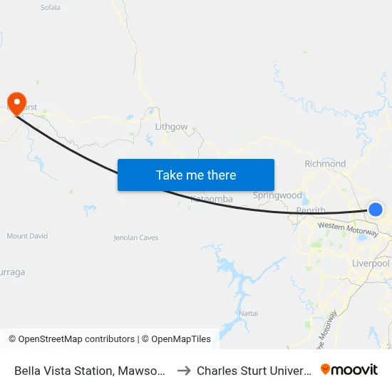 Bella Vista Station, Mawson Av, Stand A to Charles Sturt University (CSU) map