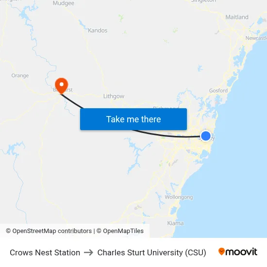 Crows Nest Station to Charles Sturt University (CSU) map