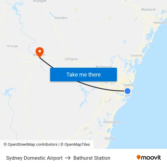 Sydney Domestic Airport to Bathurst Station map