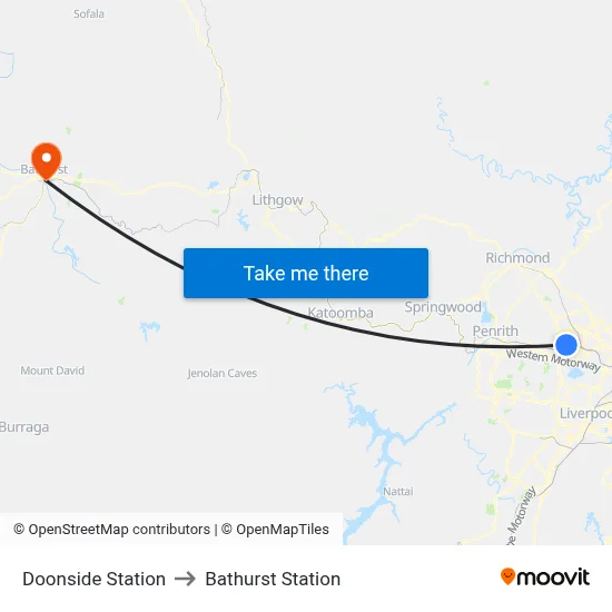 Doonside Station to Bathurst Station map