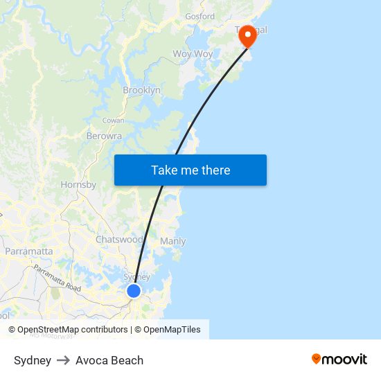 Sydney to Avoca Beach map