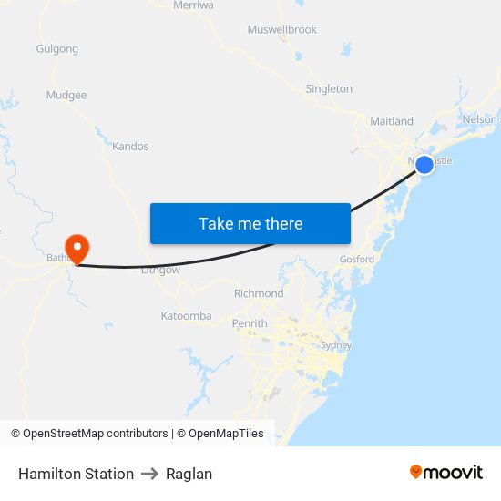 Hamilton Station to Raglan map