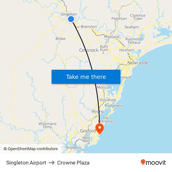 Singleton Airport to Crowne Plaza map