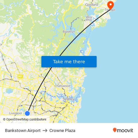 Bankstown Airport to Crowne Plaza map