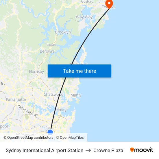 Sydney International Airport Station to Crowne Plaza map