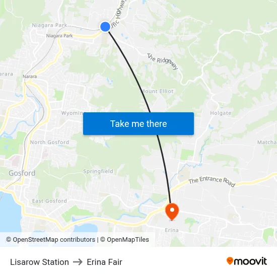 Lisarow Station to Erina Fair map
