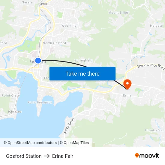 Gosford Station to Erina Fair map