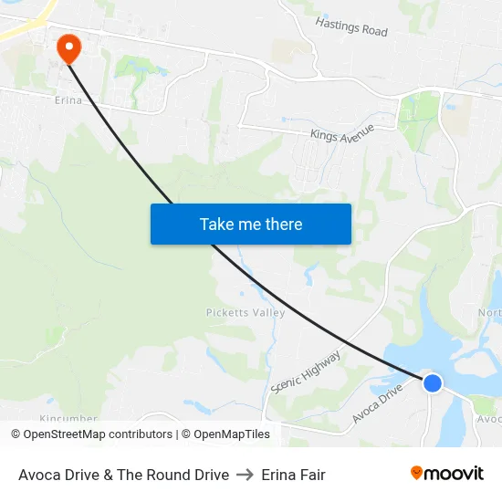 Avoca Drive & The Round Drive to Erina Fair map