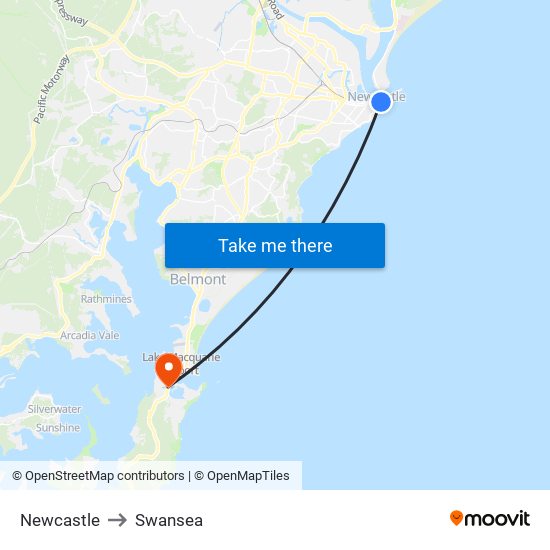 Newcastle to Swansea map