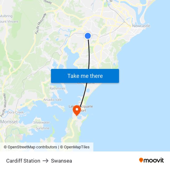 Cardiff Station to Swansea map