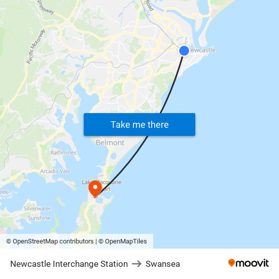 Newcastle Interchange Station to Swansea map