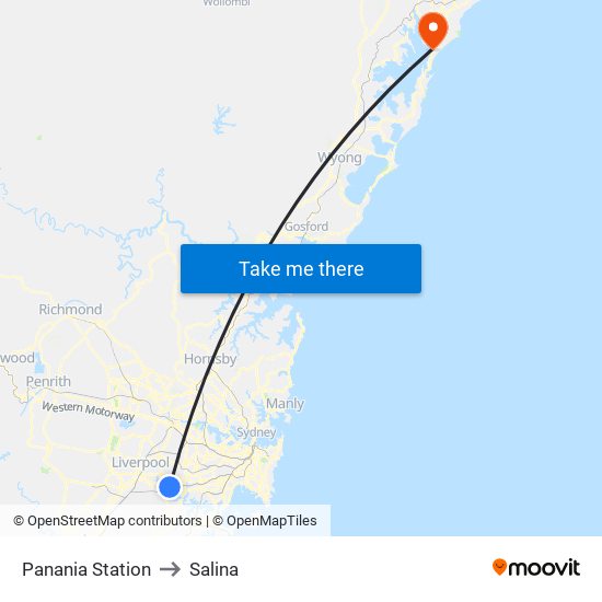 Panania Station to Salina map