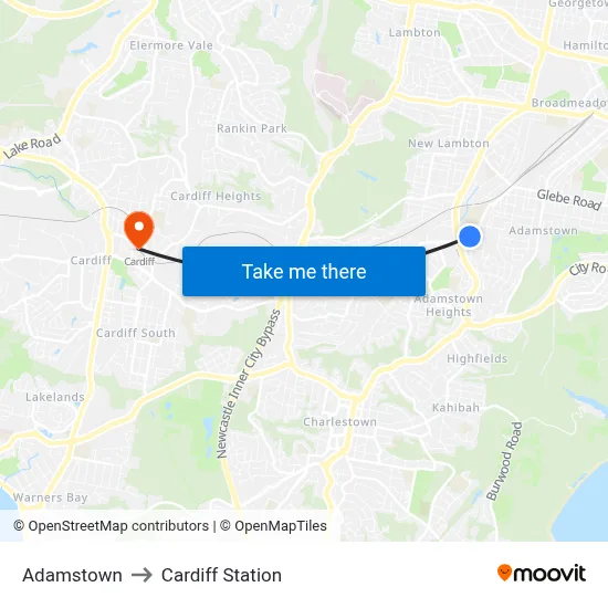 Adamstown to Cardiff Station map