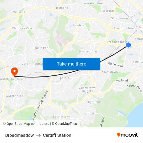 Broadmeadow to Cardiff Station map