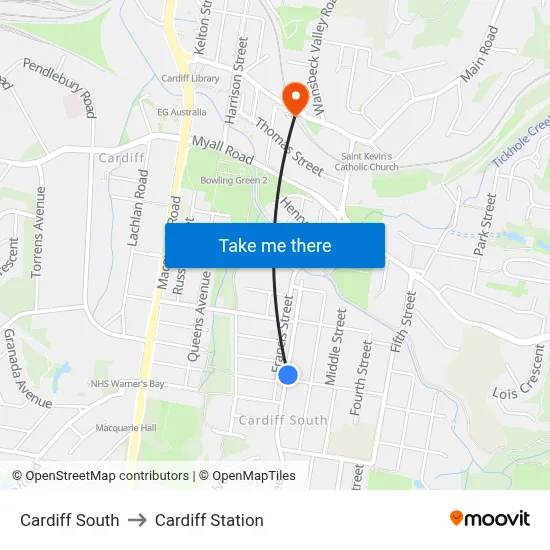 Cardiff South to Cardiff Station map