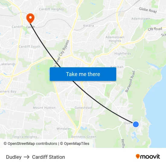 Dudley to Cardiff Station map
