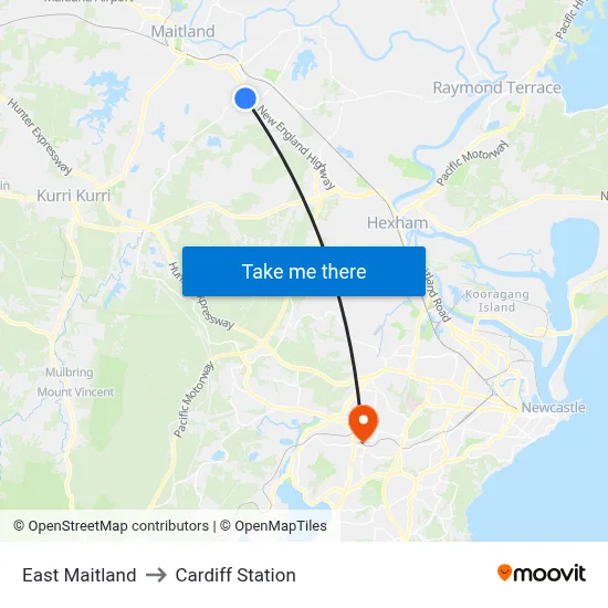 East Maitland to Cardiff Station map