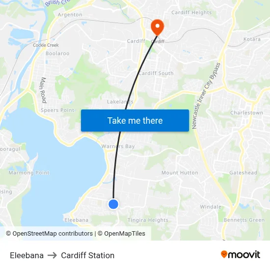 Eleebana to Cardiff Station map